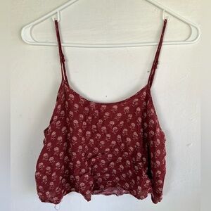 Forever 21 Maroon Red & White Flower Adjustable Summer Crop Top Camisole M